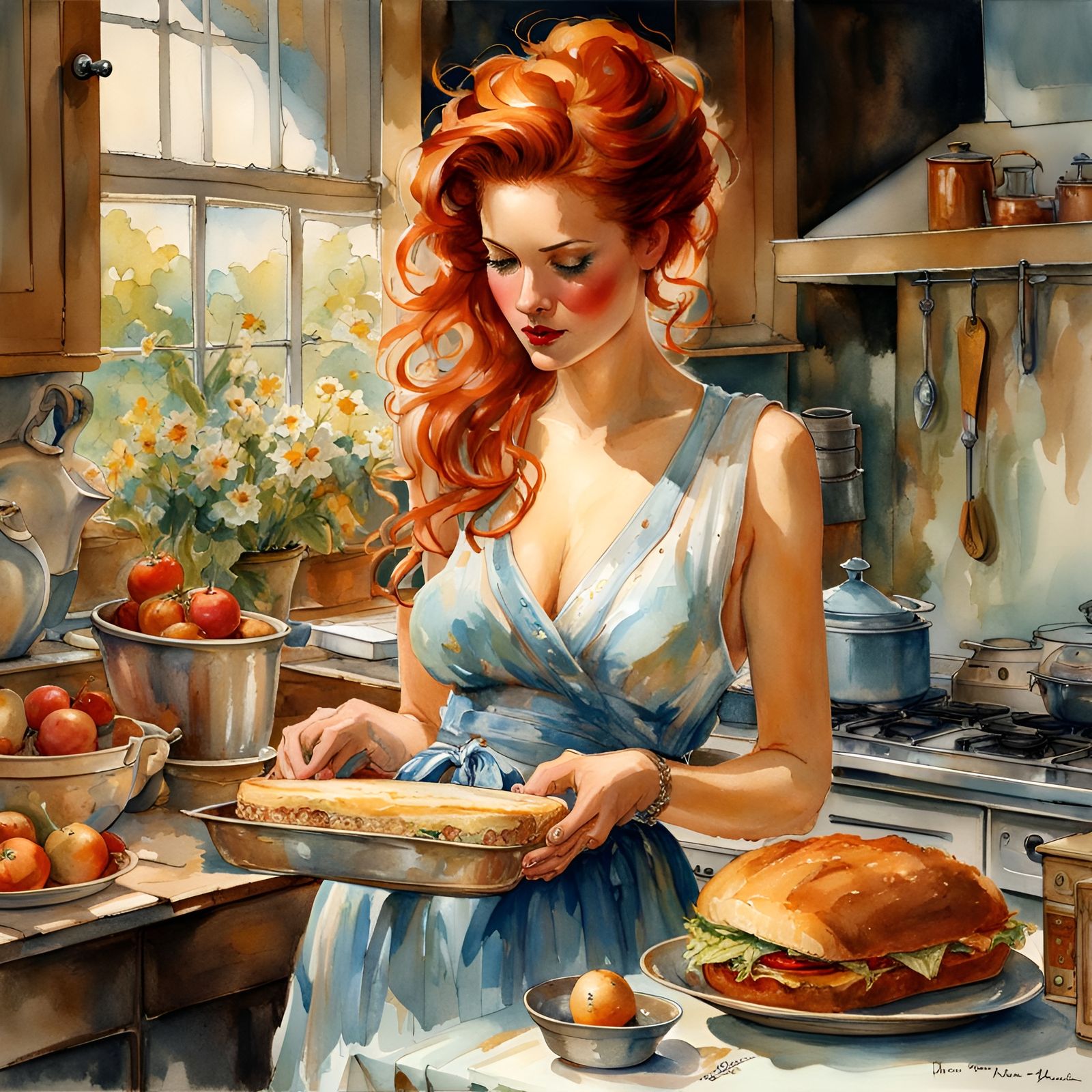 Dagwood Sandwich Held in Retro Watercolor