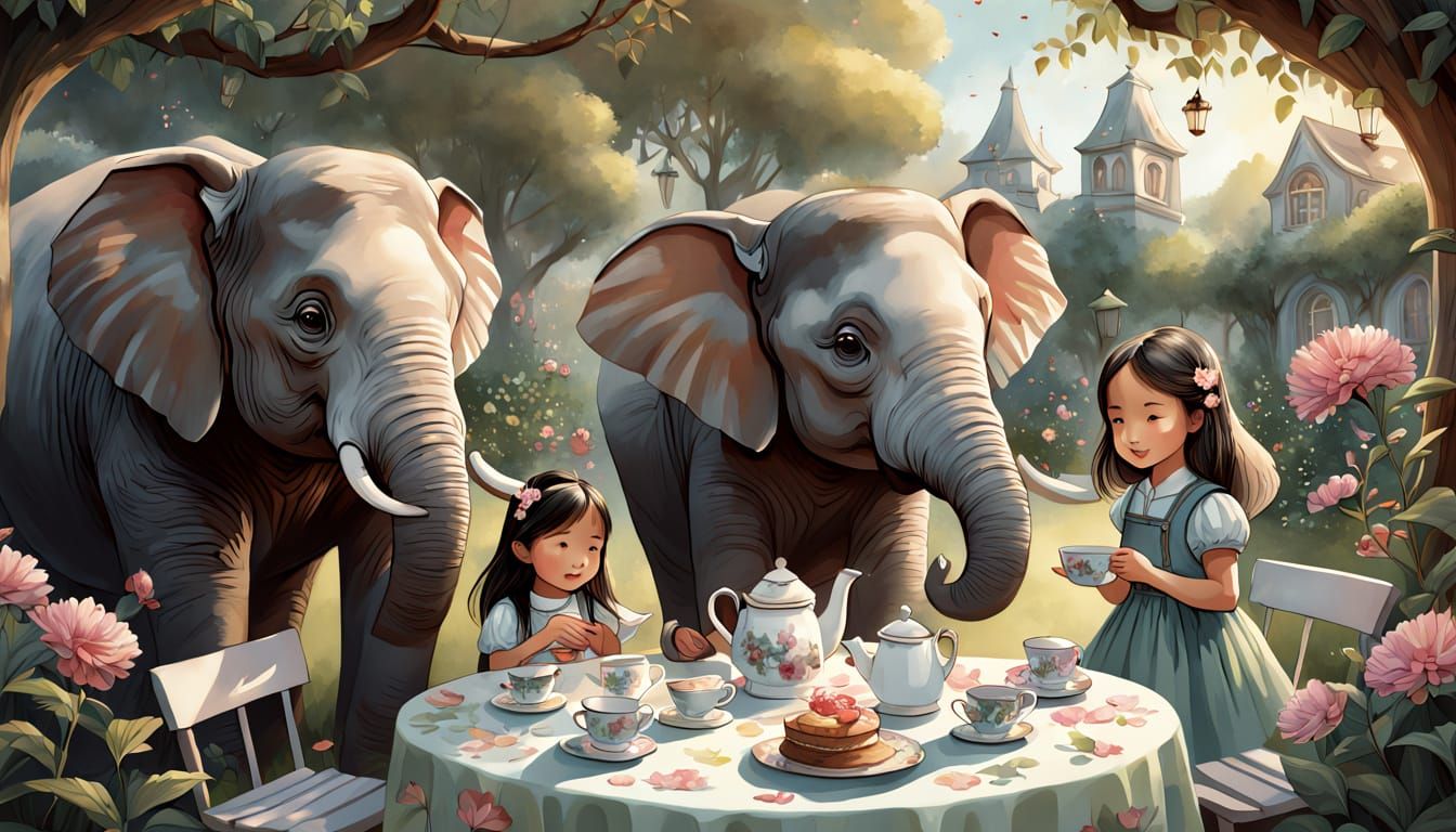 Whimsical Tea Party with Animals in Watercolor Style