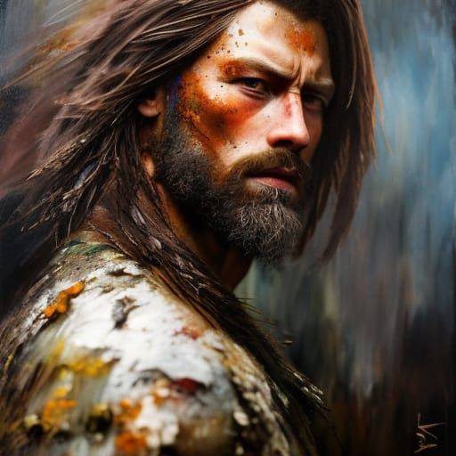 Rugged Highlander Portrait in Mixed Media