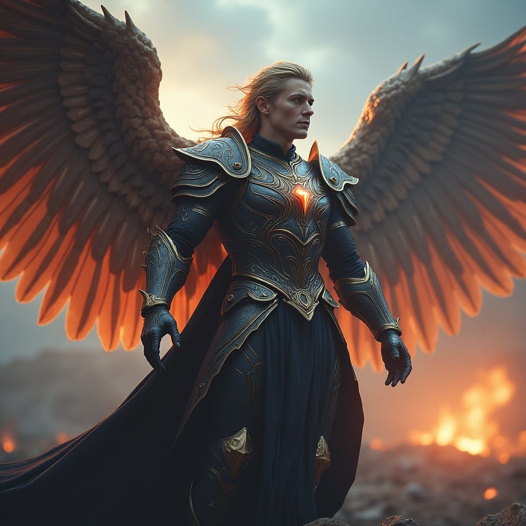 Archangel Michael in a Dramatic Landscape