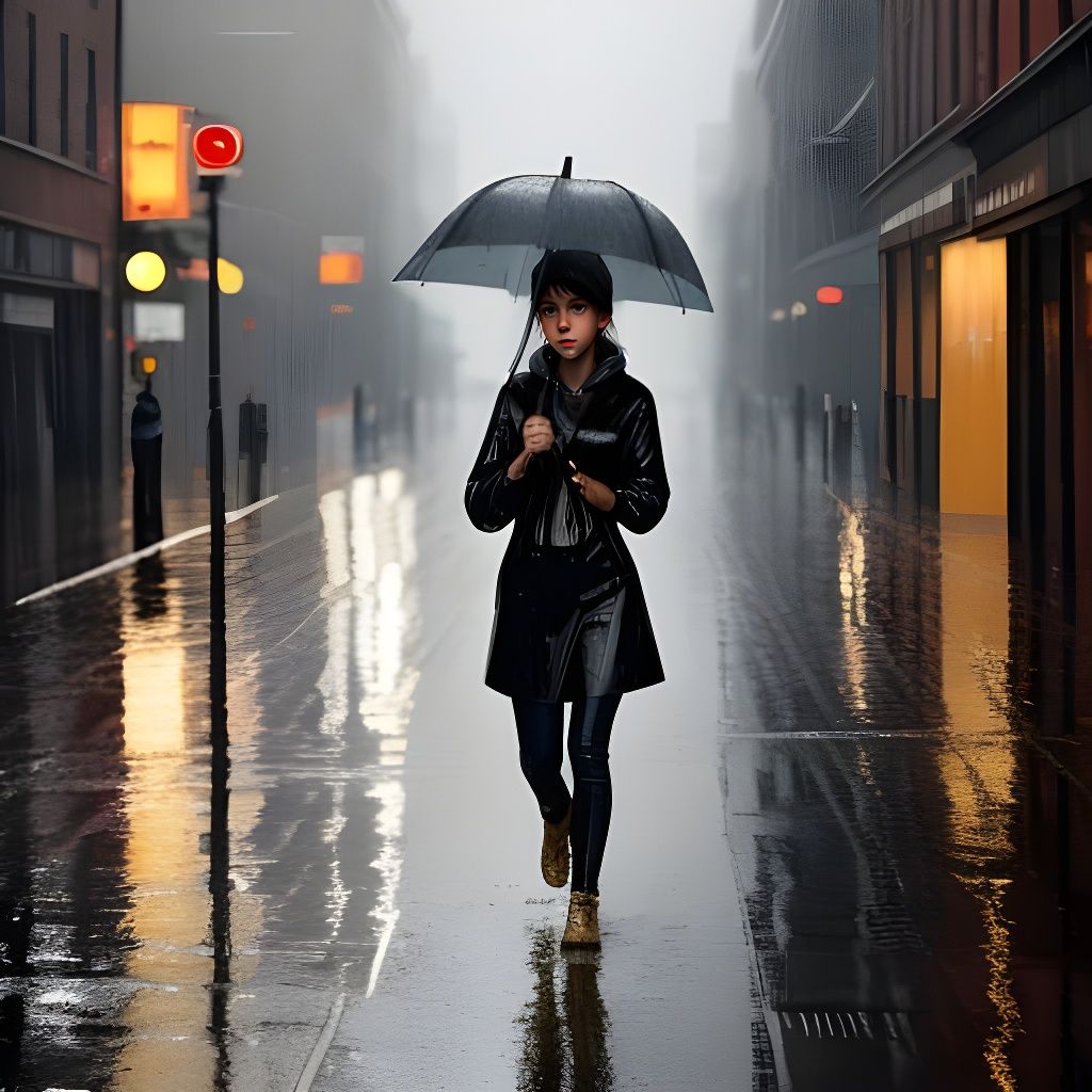 Tomboy Teen Splashes in Rainy Brooklyn Street
