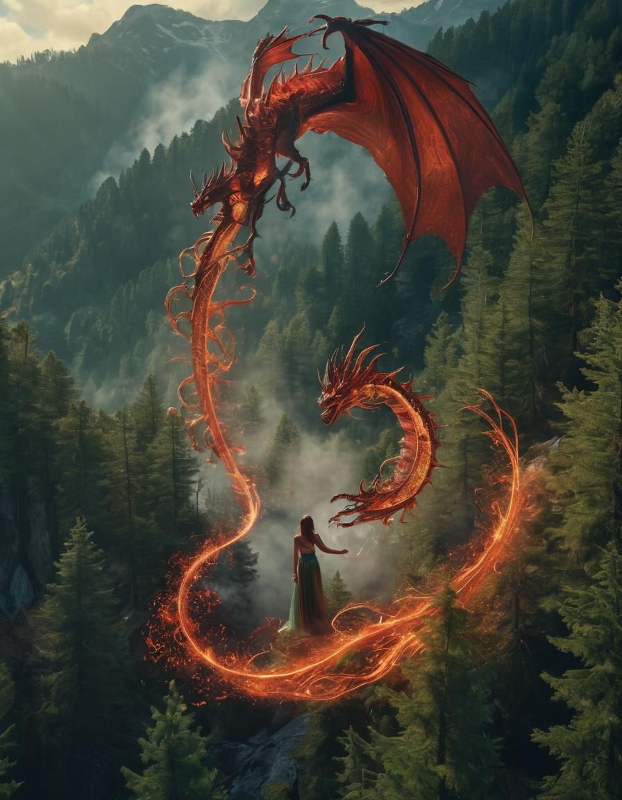 Fiery Dragon and Enchantress in Swiss Alps