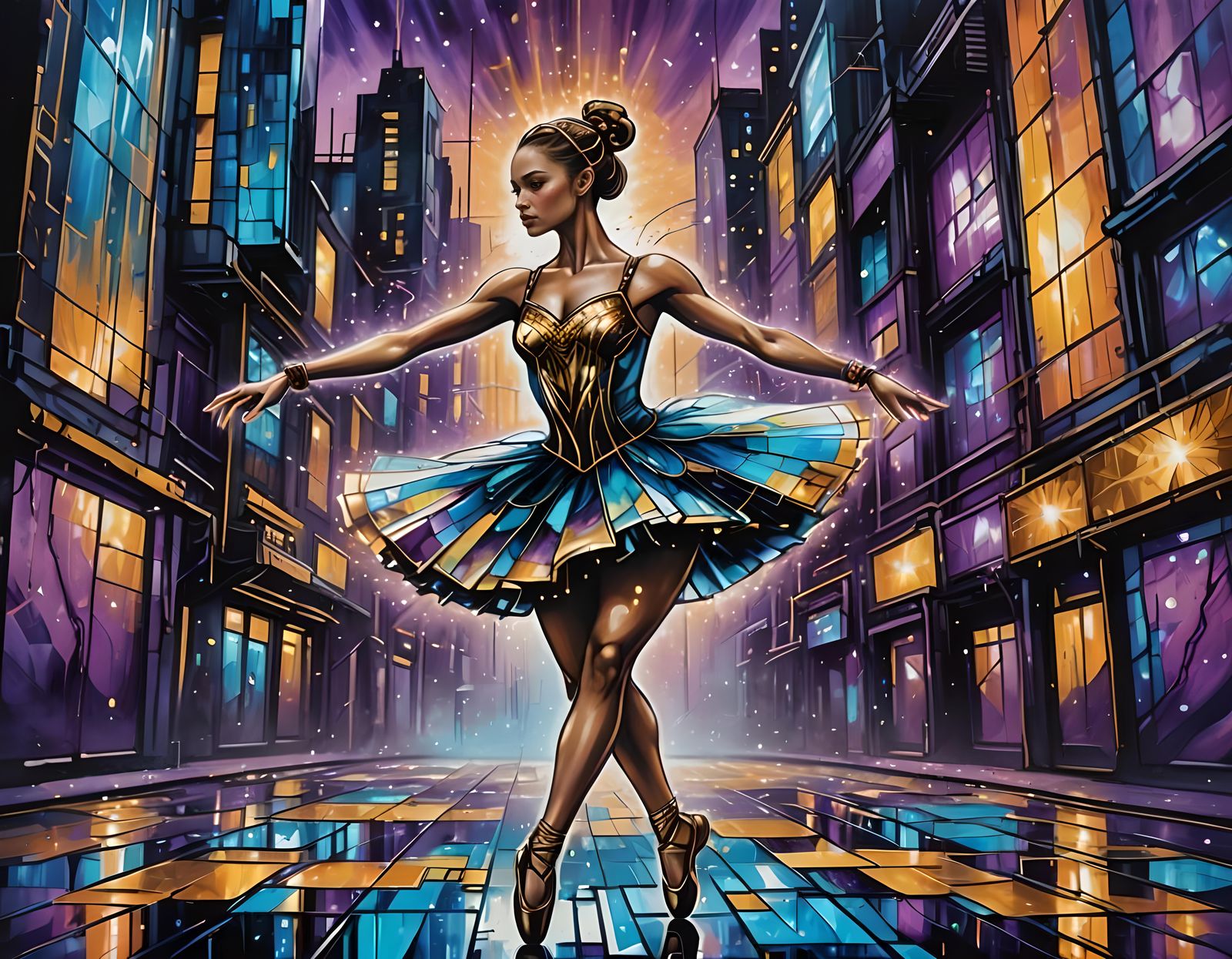 Futuristic Ballerina in Graffiti Street Art Style
