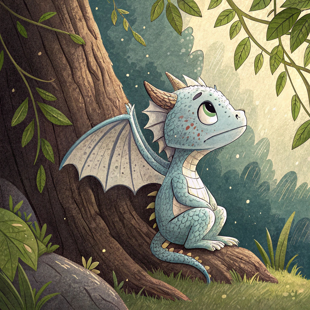 Weary Baby Dragon in Mystical Forest Realm