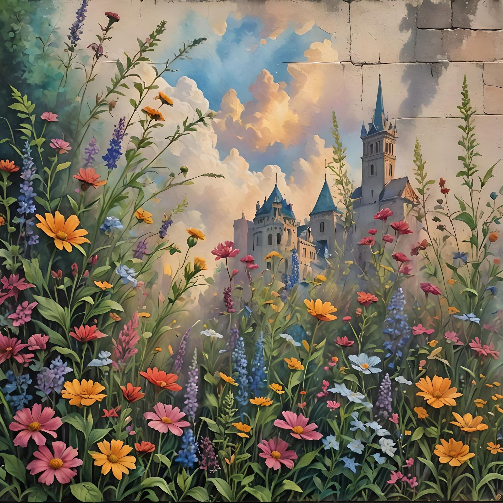 Wildflower Chalk Art on Downtown Wall