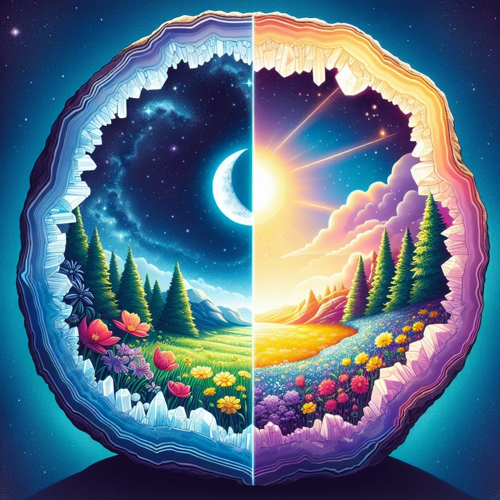 Geode Duality: Night Sky and Sunny Meadow