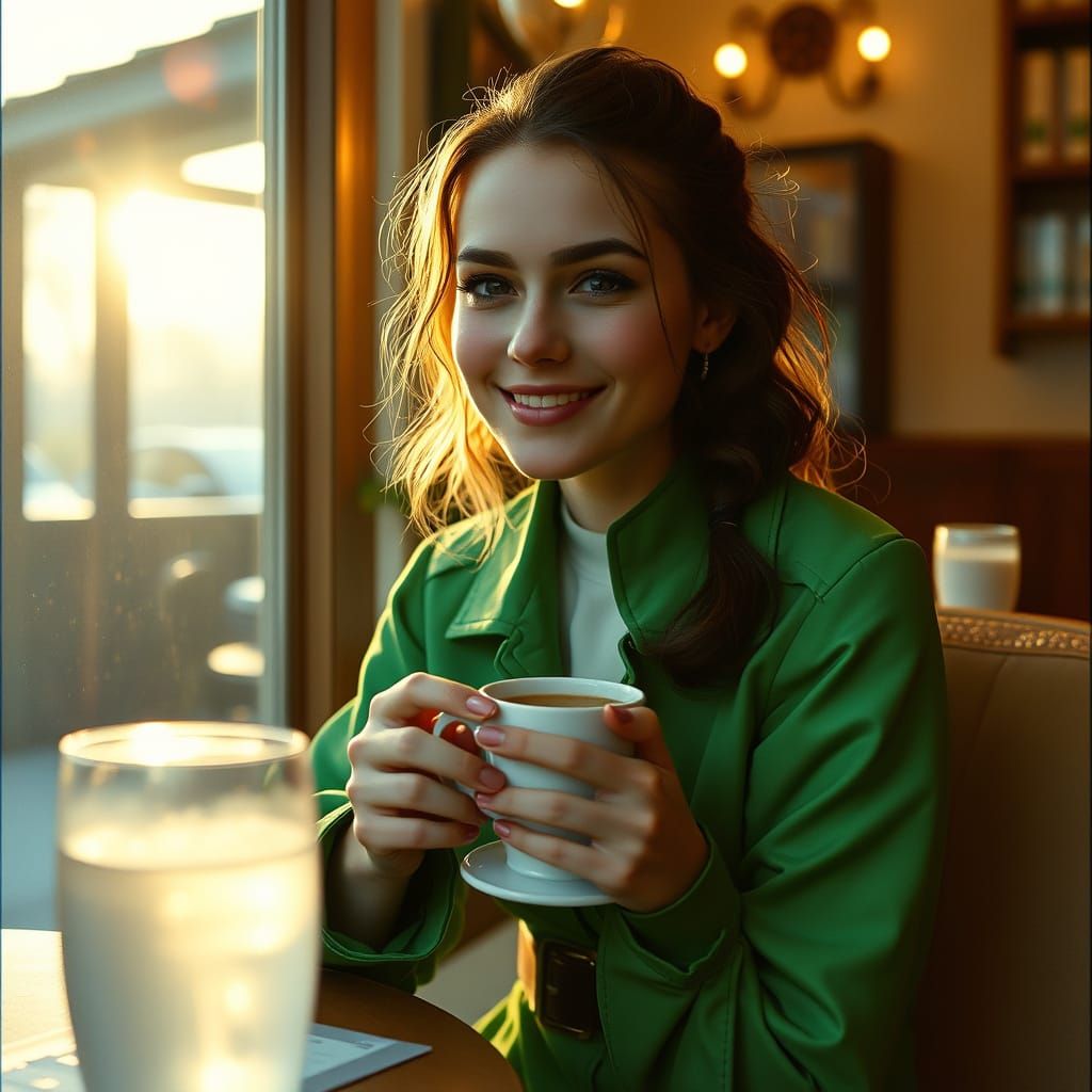 Sunny Spring Cafe Scene in Frostpunk Style