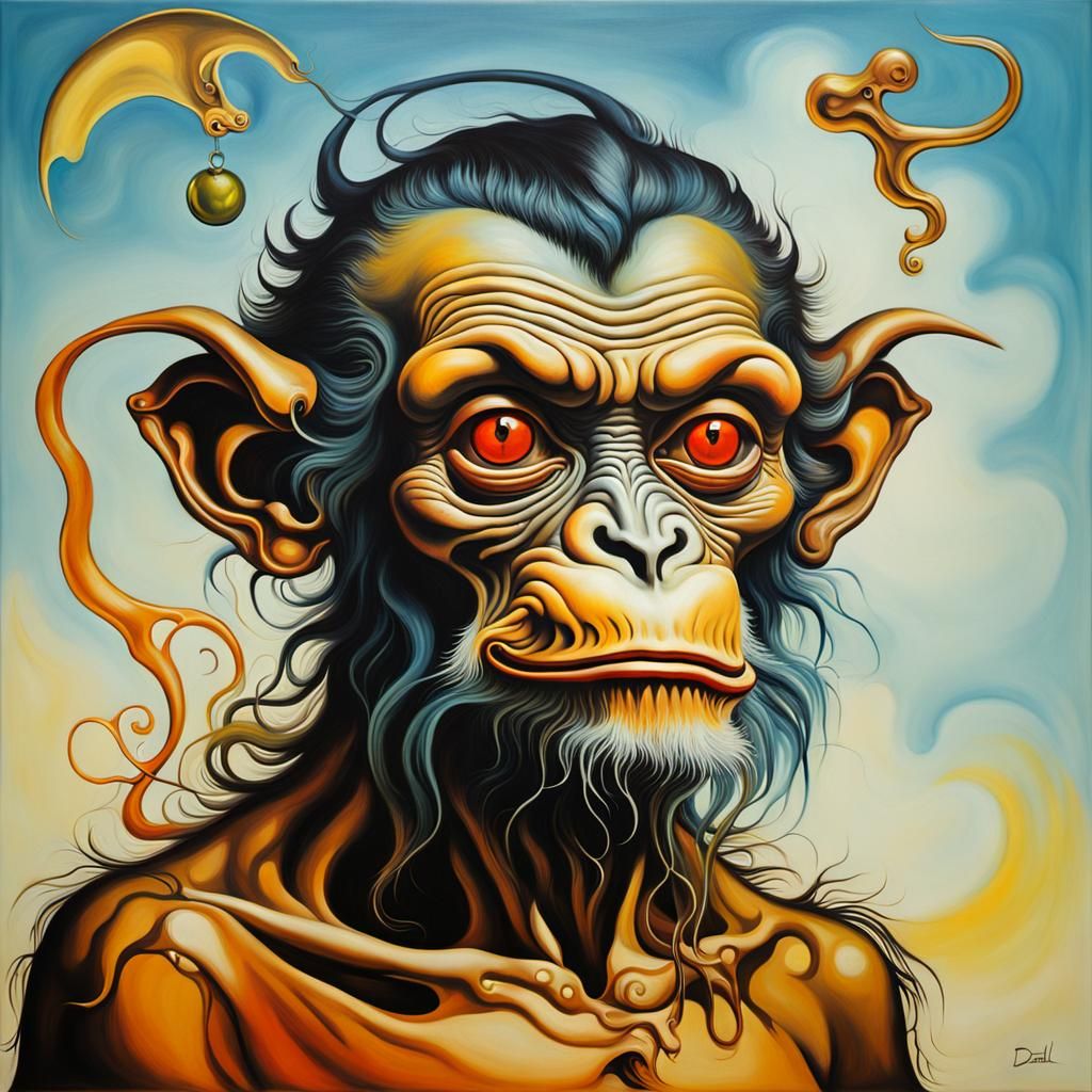 Surreal Devil Monkey in Melting Oil Canvas