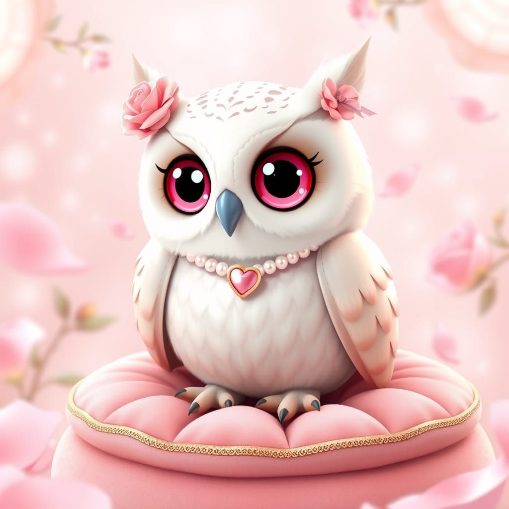 Whimsical Pink Owl in Enchanted Garden