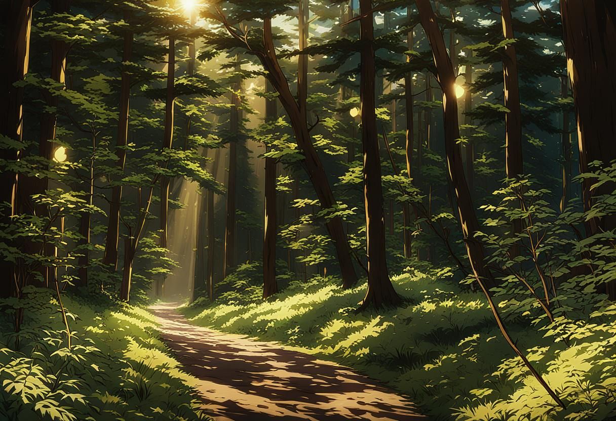 Anime Winter Forest: Serene and Detailed Scene