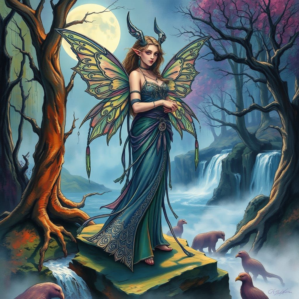 Moonlit Fairy Elf in Impasto Heavy Metal Style