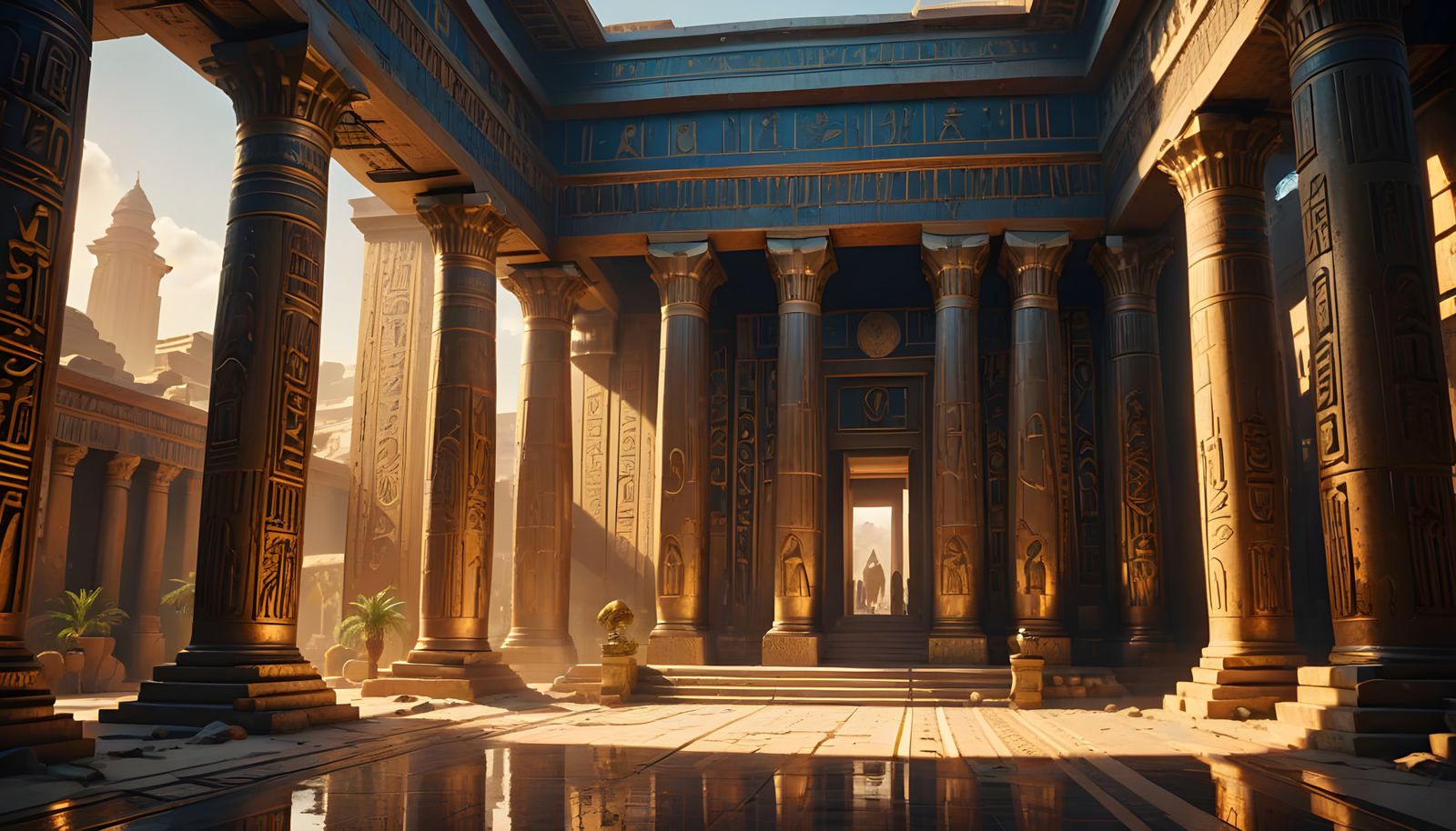 Epic Ancient Egyptian Temple with Golden Pillars and Jewels