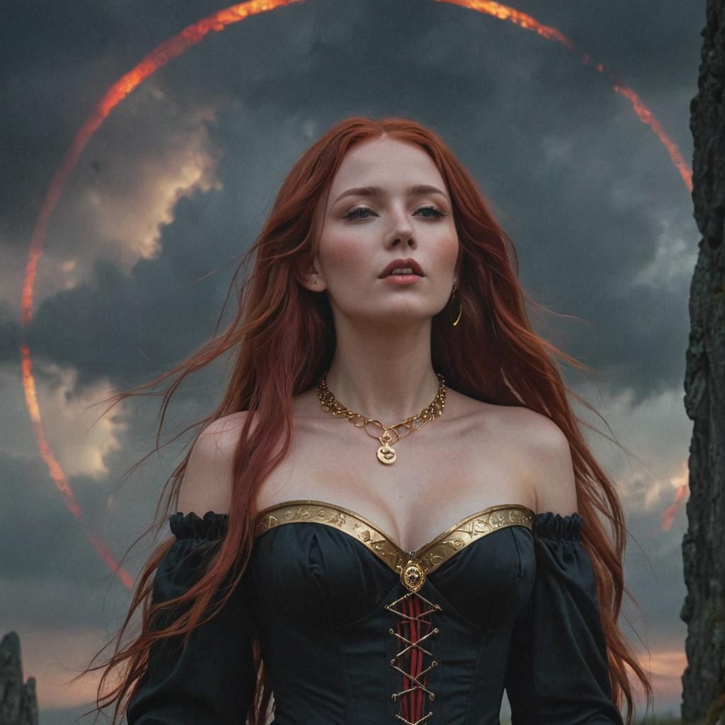 Goddess in Druid Circle: Vibrant Oil Painting