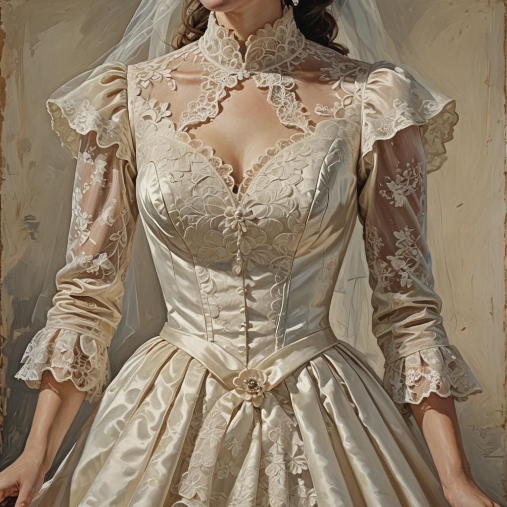 Cream Lace Wedding Dress in Oil Painting Style