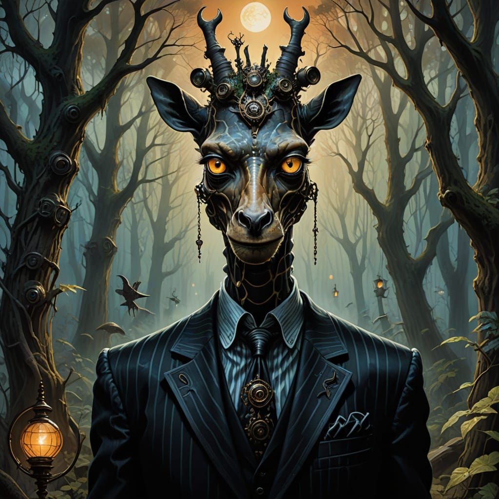 Ethereal Dark Fantasy: Steampunk Giraffe Figures in Victoria...