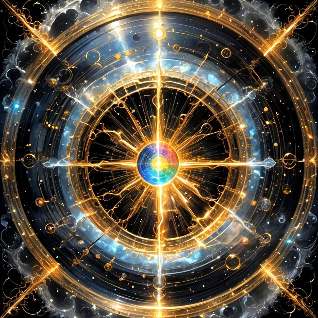 Divine Sky Tesseract with Glowing Energy Lasers