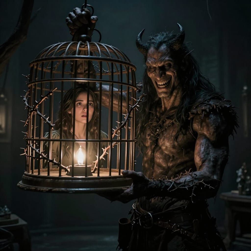 Cyclops Traps Scout Woman in Thorny Cage