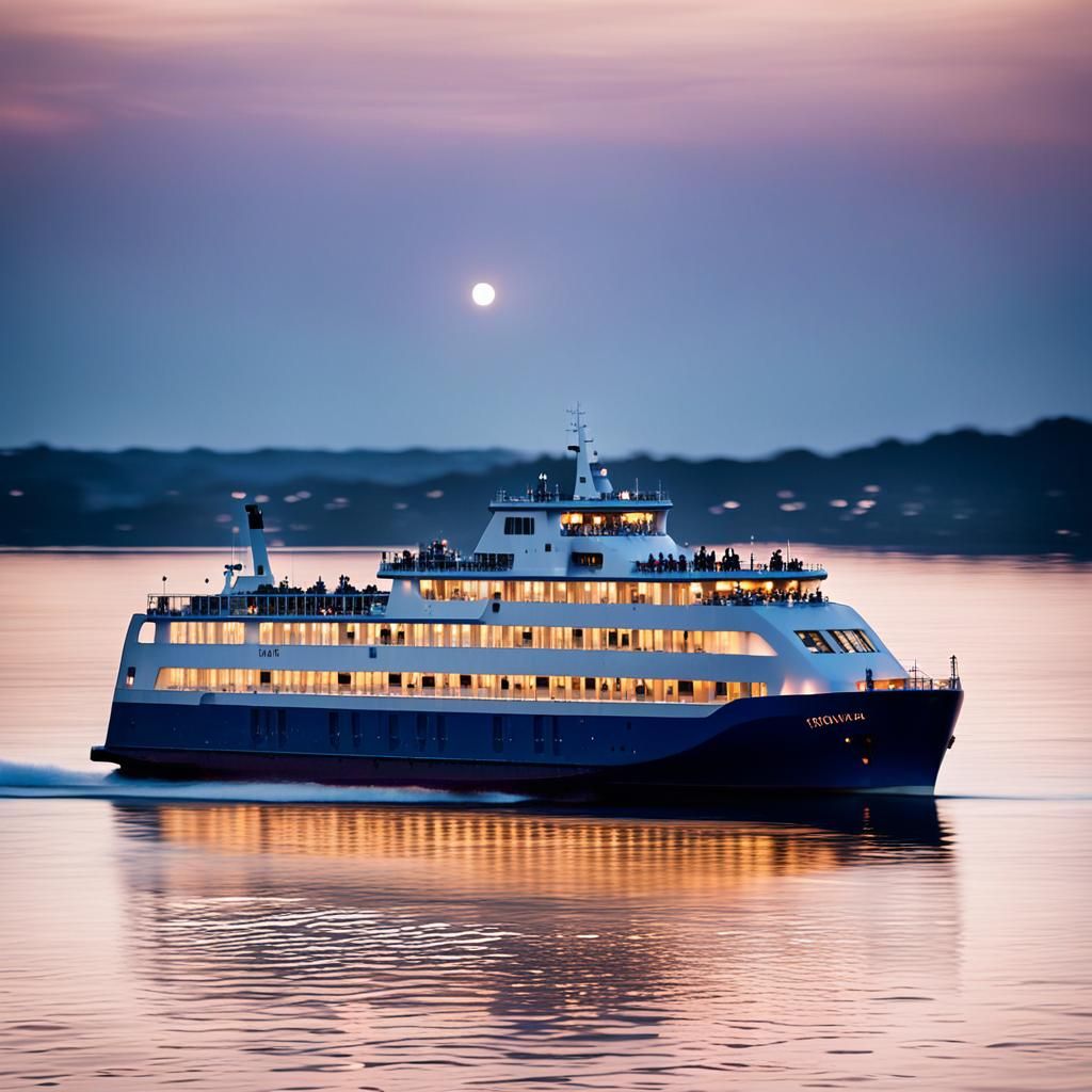 Night Ferry on Calm Waters: Cinematic Maritime Photography