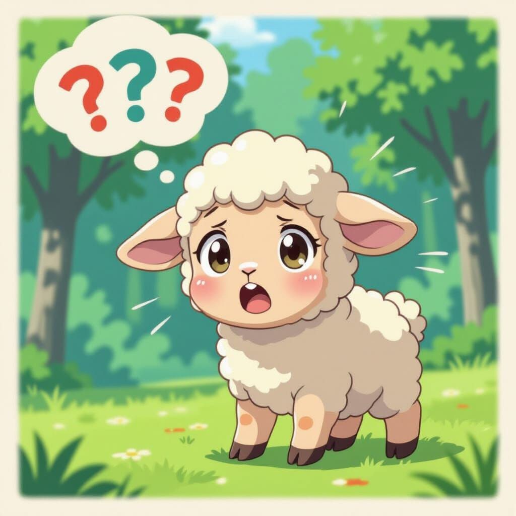 Worried Lamb Cartoon in Anime Style