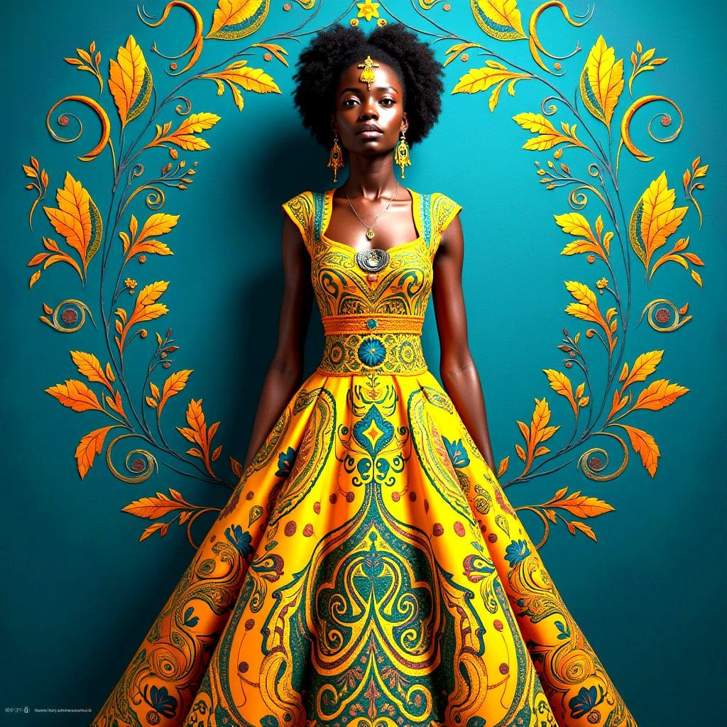 Fantastical Afro Dress in Detailed Matte Painting