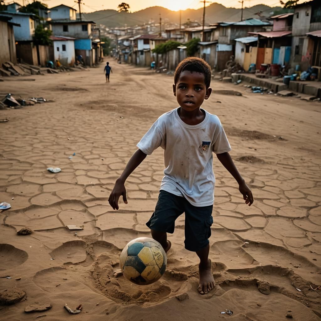 Children Playing Soccer at Sunset, Documentary Photography
