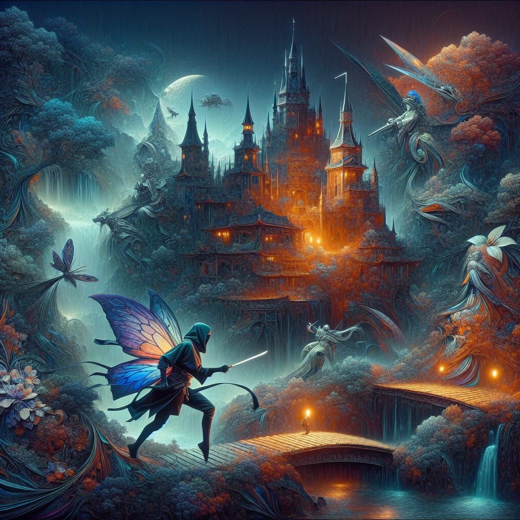 Ninja Fairy's Nighttime Castle Heist: Fantasy Concept Art