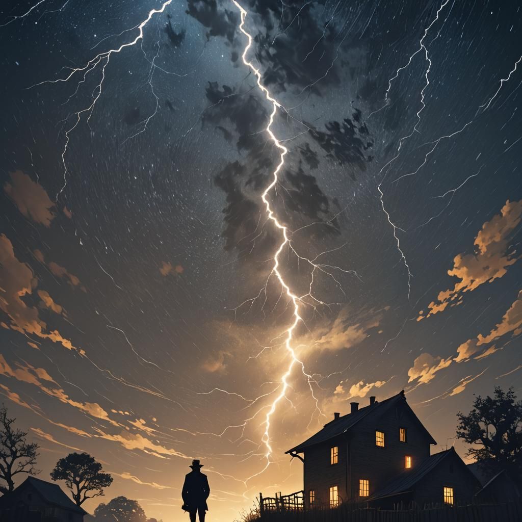 Man's Shadow in Starry Night Art Style