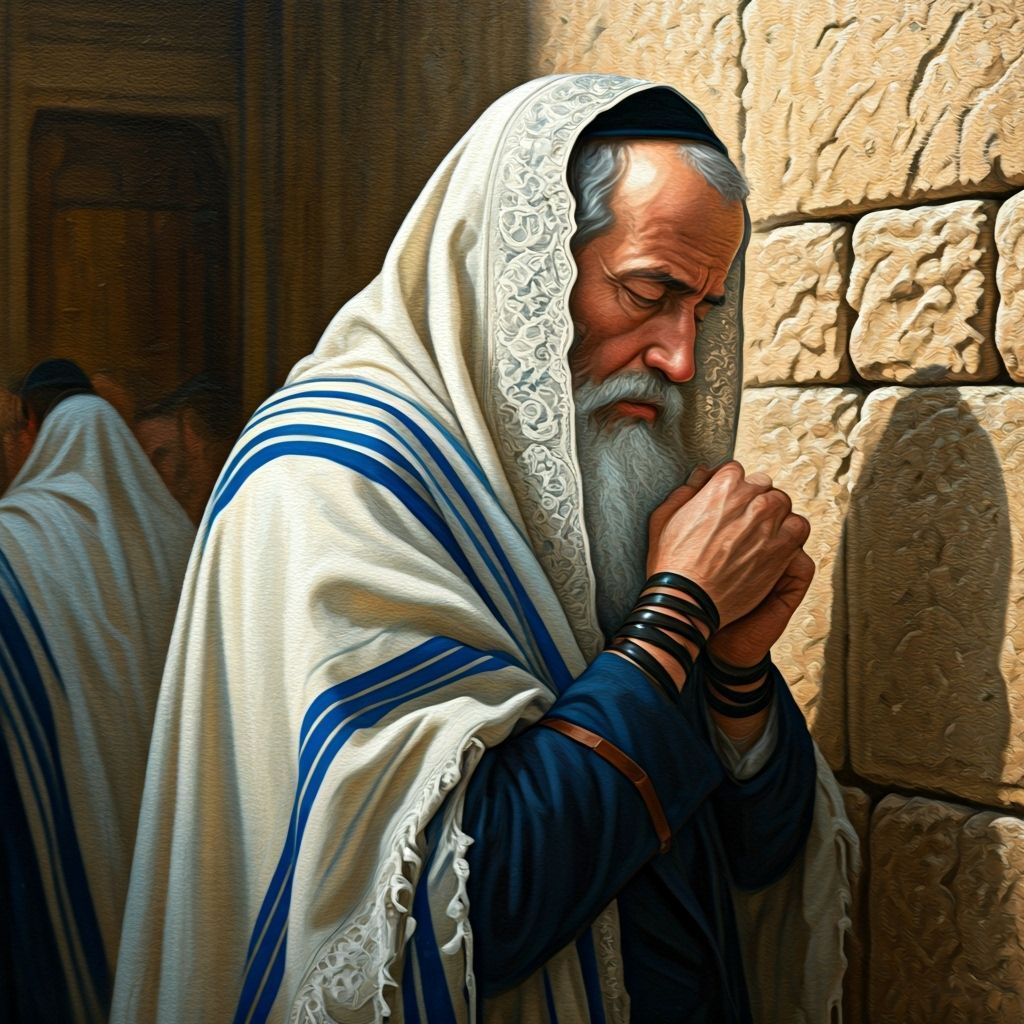 Hasidic Jew Praying at Western Wall in Chagall Style