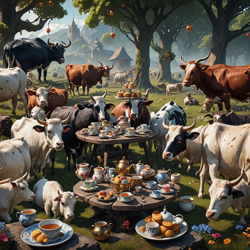 Fantastical Tea Party with Cows and Goats