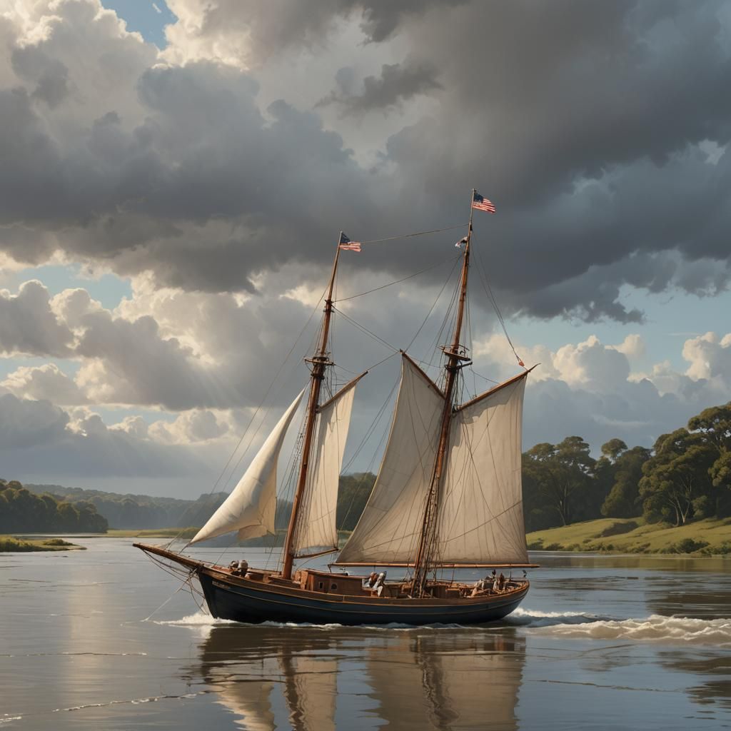 Hyperrealistic Yawl at Anchor in Cinematic Lighting