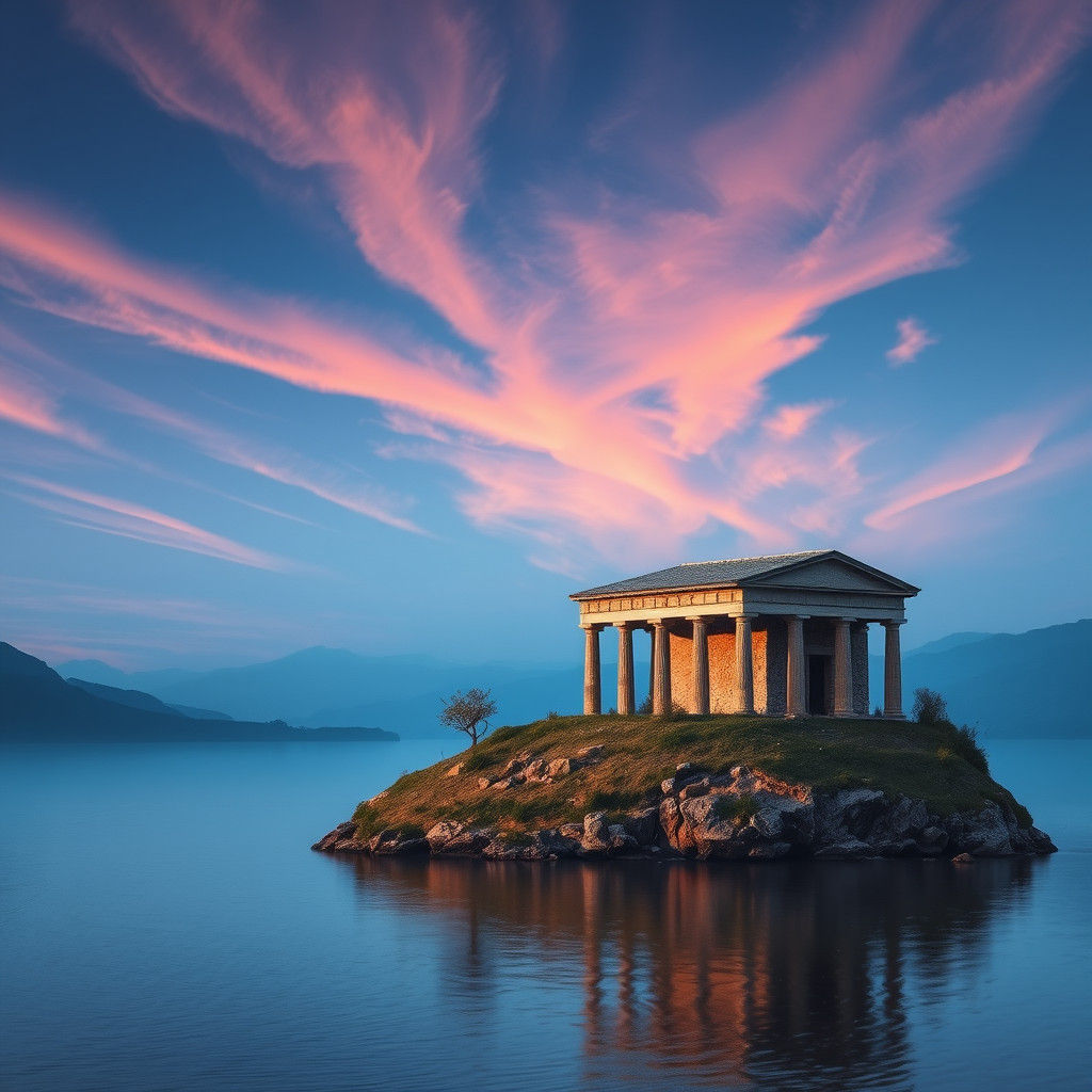 Island Tomb: Roman Architecture in Early Morning Light