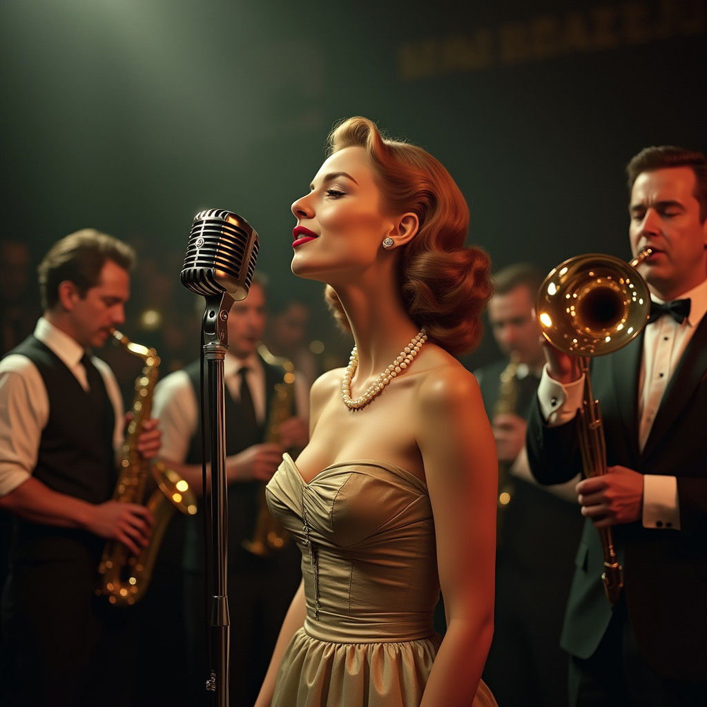 1950s Jazz Singer in Smoky Nightclub, Retro Aesthetic