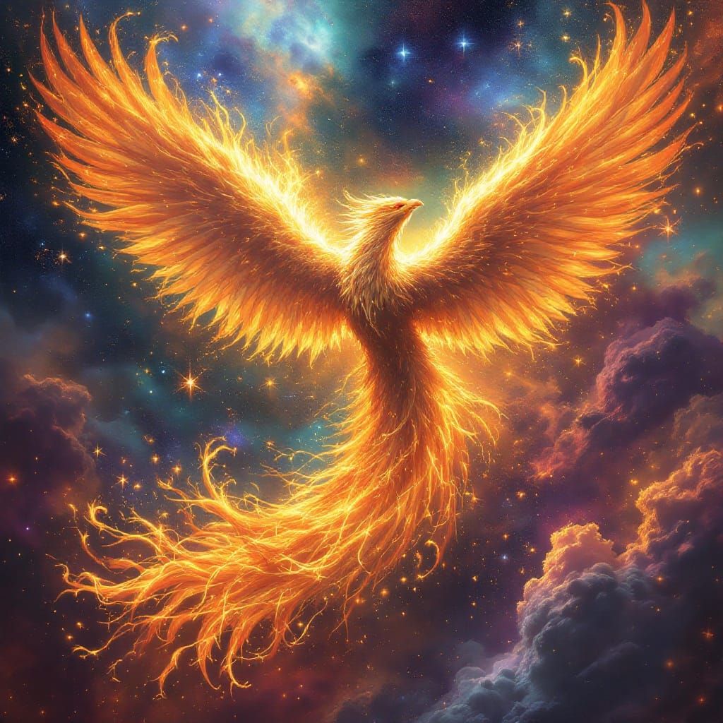 Ethereal Phoenix Soaring Through Cosmic Nebula