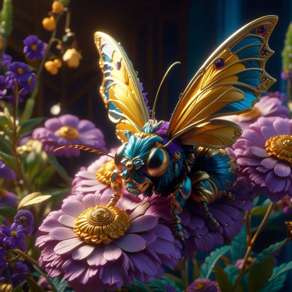 Hornet Moth on Flower, Art Nouveau Style