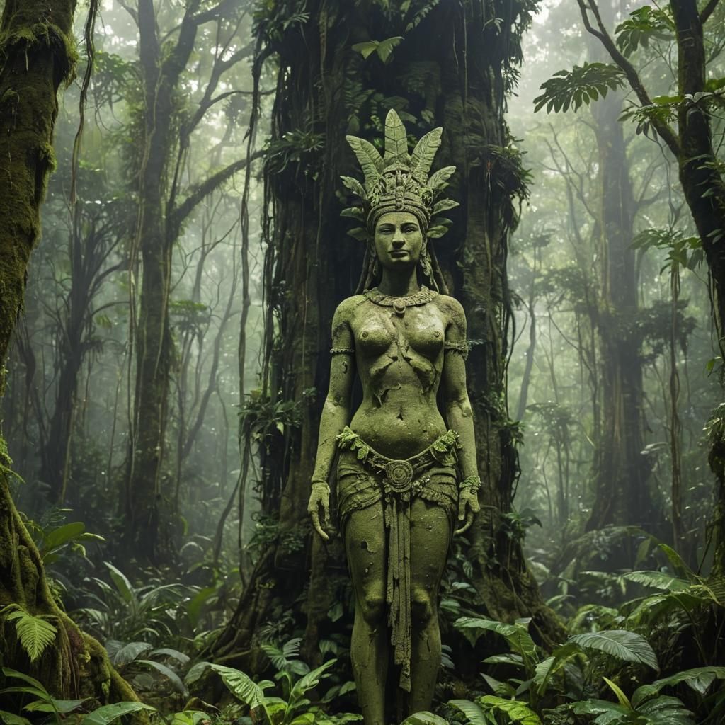 Mesoamerican Jungle Goddess: Ancient Stone Statue