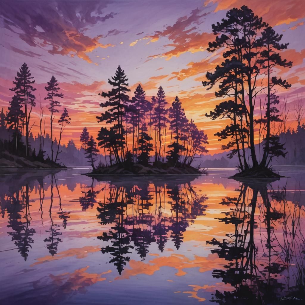 Mesmerizing Sunset Over Tranquil Lake