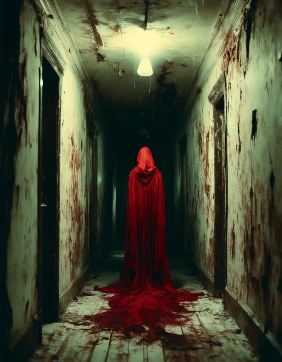 Eldritch Macabre Lady in Red Cloak, 1940s Style