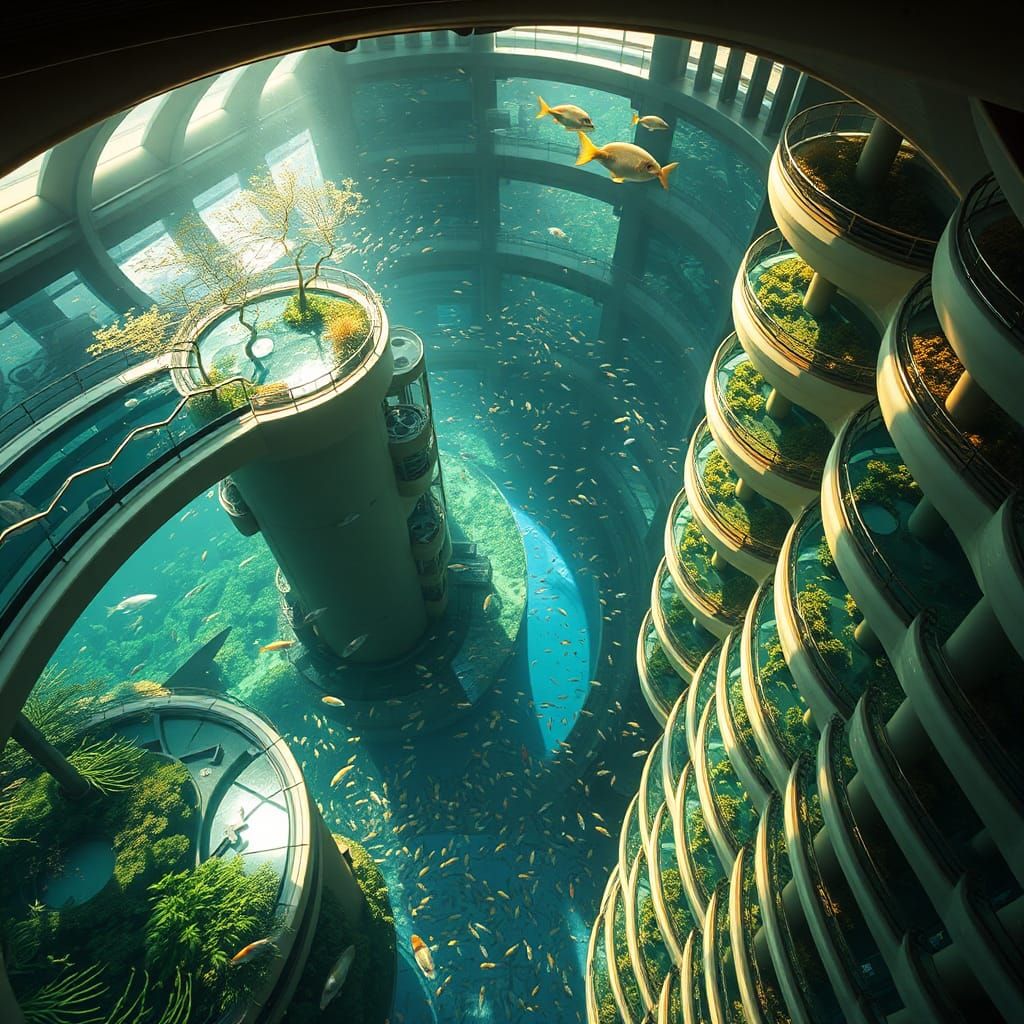 Futuristic Aquatic Complex with Invisible Water: Aerial View