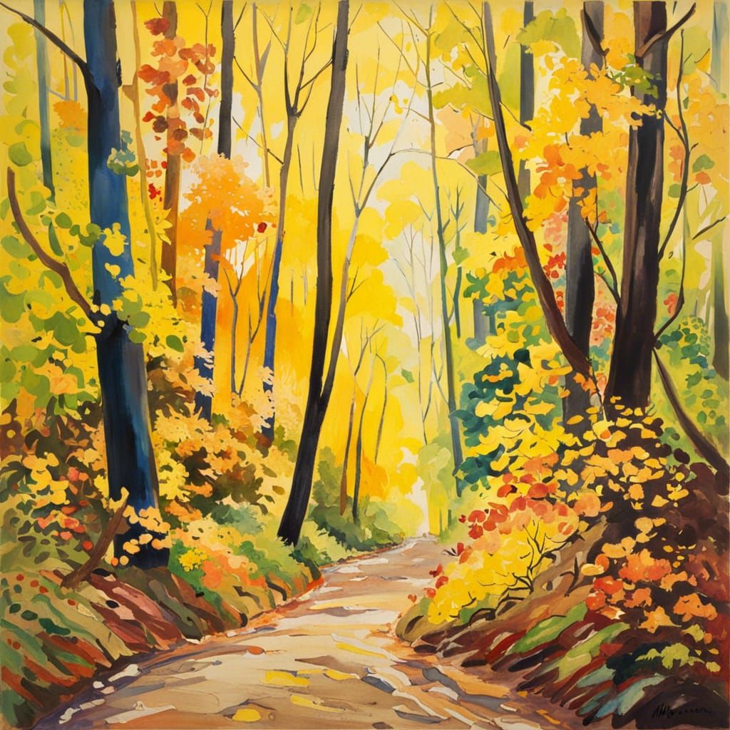 Autumn Forest Paths in Gouache and Watercolor
