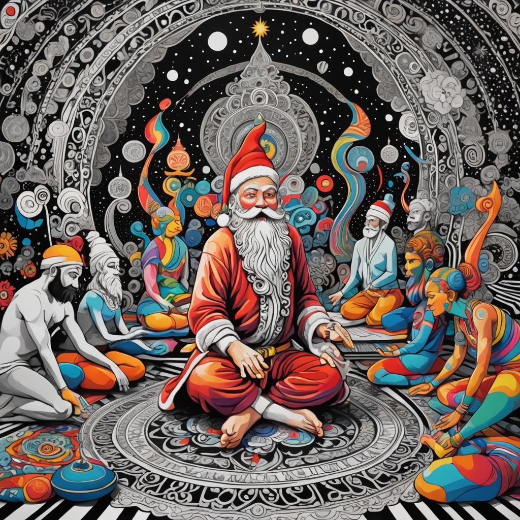 Santa Claus Does Yoga: Psychedelic Comic Book Style