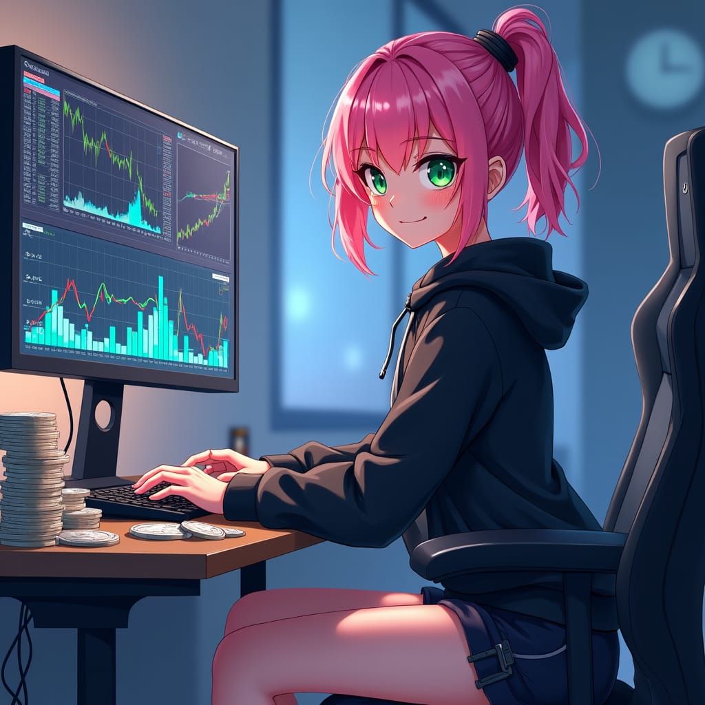 Anime Gamer Girl Analyzing Silver Charts
