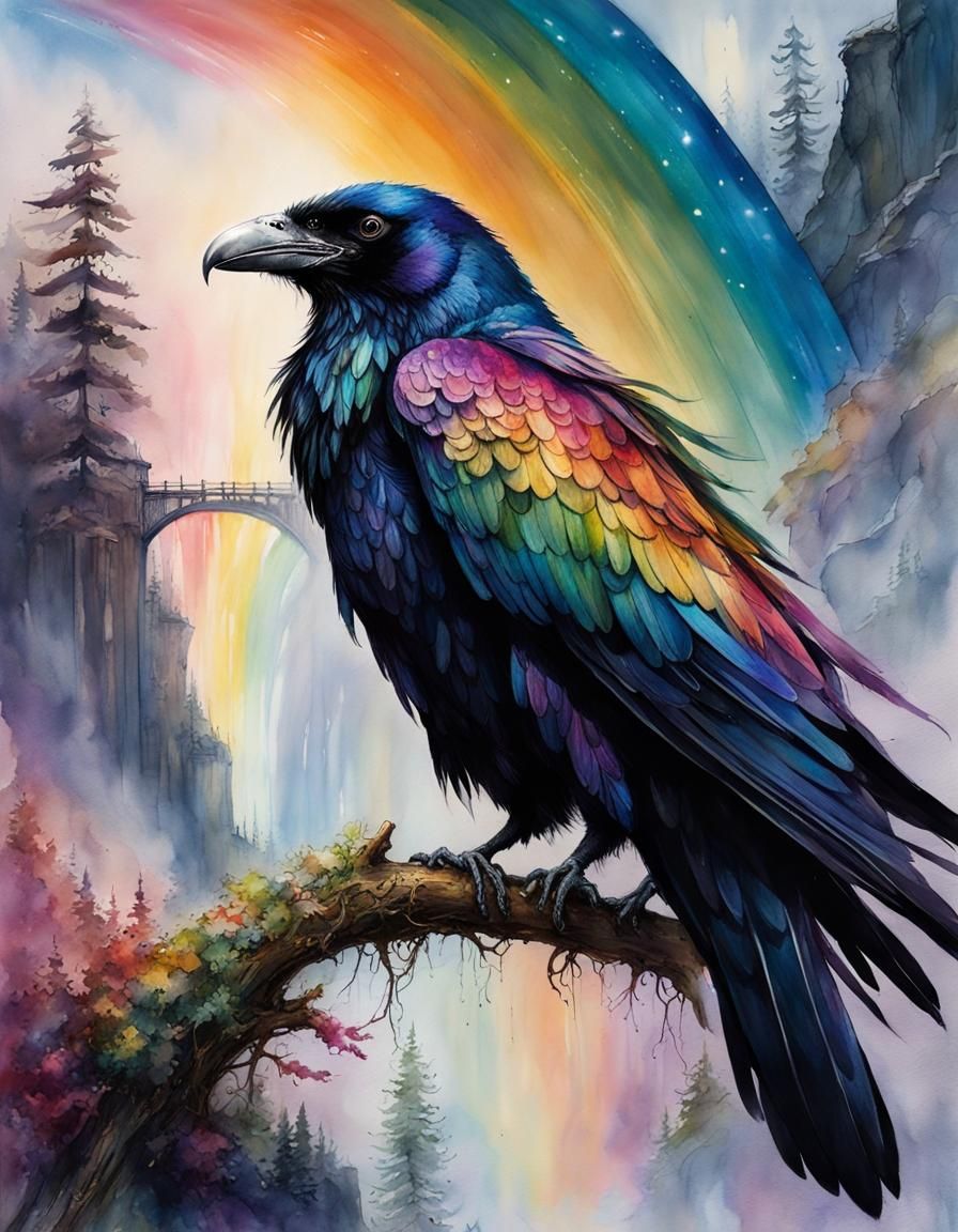 Rainbow Raven Guarding the Rainbow Bridge