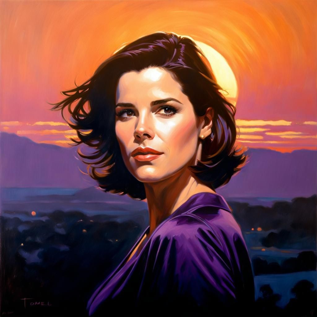 Neve Campbell Portrait in Warm Sunset Lighting