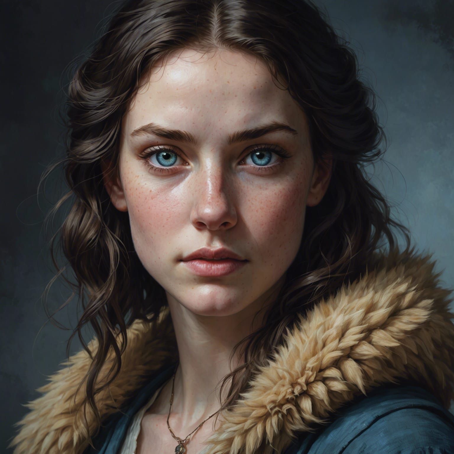 Lion-Eyed Woman in Rembrandt-Style Oil Painting