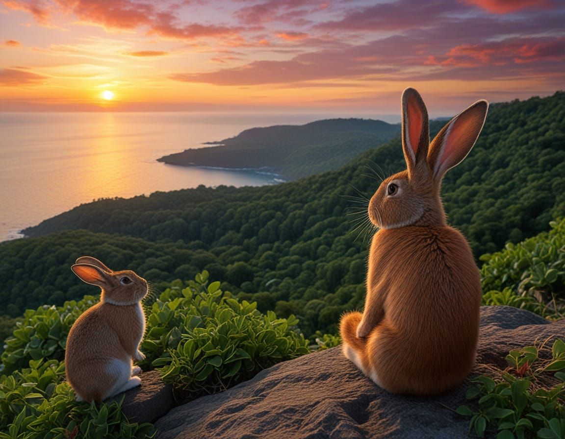 Mystical Island Sunset Scene in Whimsical Style