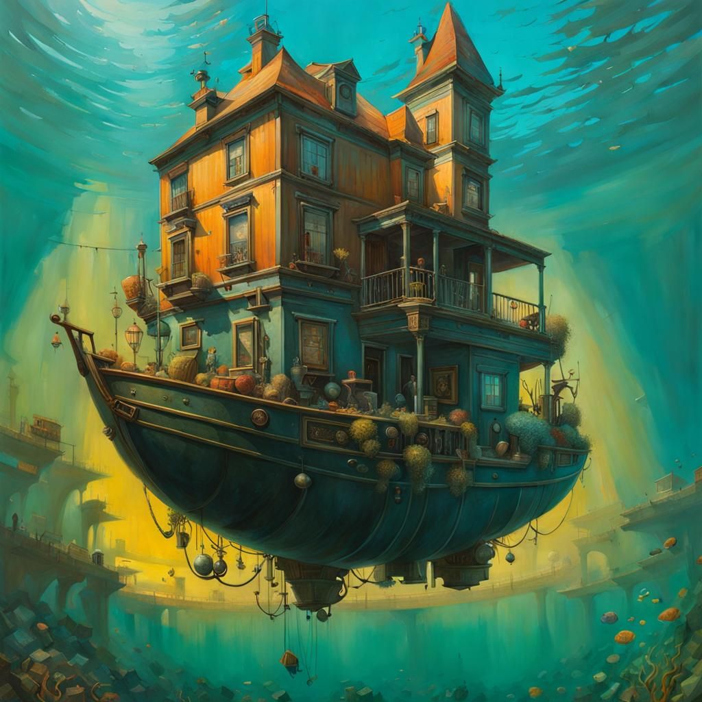 Whimsical Underwater Submarine in Steampunk Style