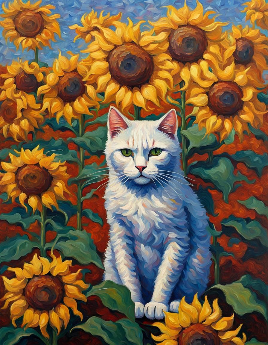 China Cat Sunflower as Impressionist Painting