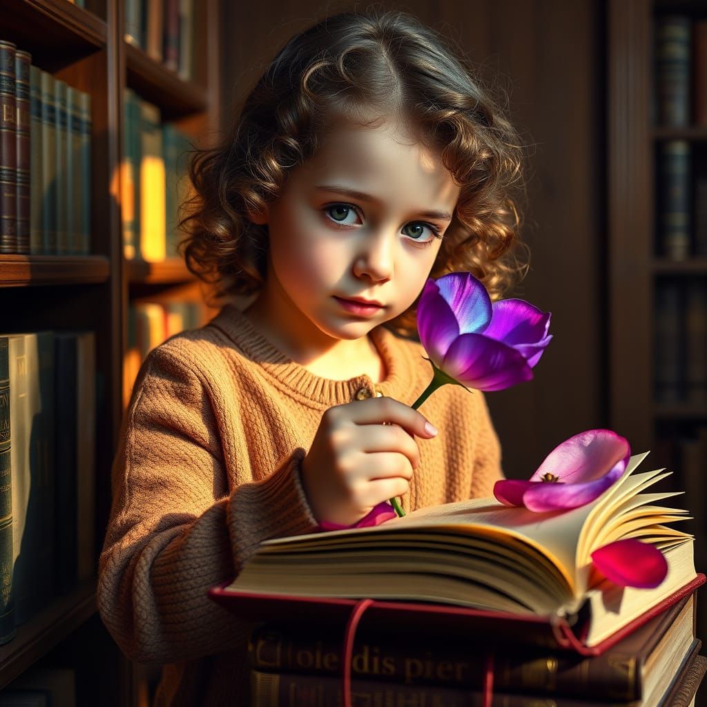 Mystical Library Blooms in Dreamlike, Hyperrealistic Style