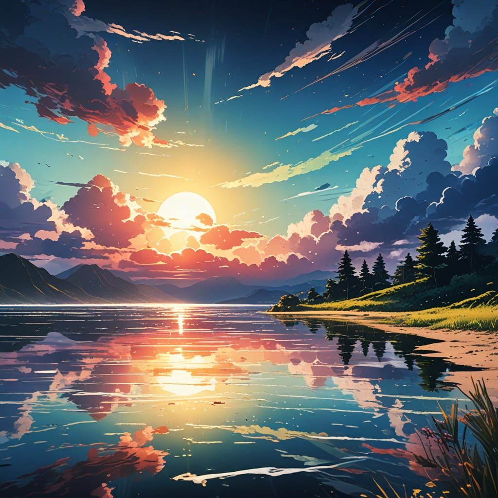 Vibrant Rainbow Scene in Naive Art Style