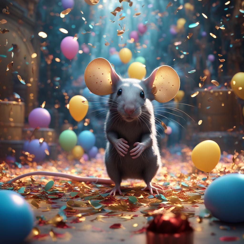 Mice Celebrate Birthday with Confetti: Detailed Matte Painti...